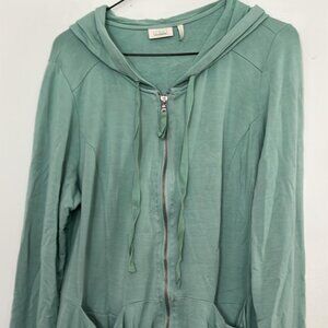 LOGO Full Zip Hooded Jacket SZ Lg Green Long Sleeve Pockets Athleisure Transitio